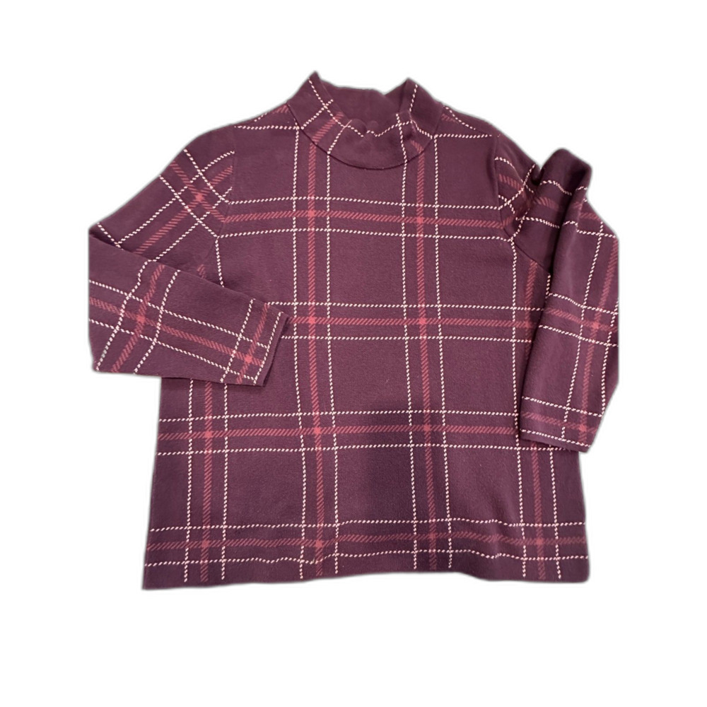Lands' End Plum Window Pane Plaid Mock Turtleneck Sweater Size 1X